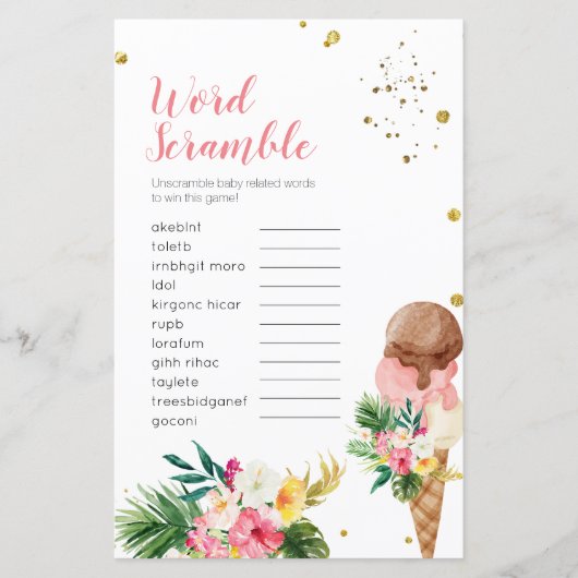 Tropische ijscrème Word Scramble Vrijgezellenfeest (Voorkant)