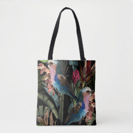 Tropische illustraties van bloemen, plant, vogels. tote bag