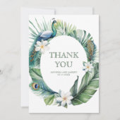 Tropische Indiase pauw bloemenbruiloft Bedankkaart (Voorkant)