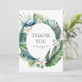 Tropische Indiase pauw bloemenbruiloft Bedankkaart (Staand voorkant)