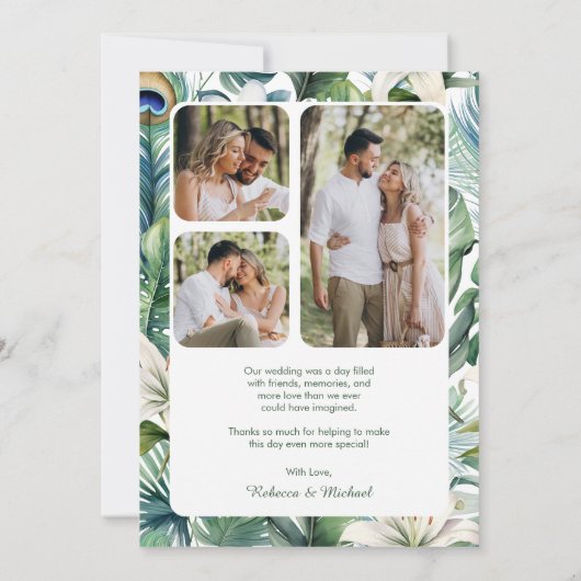 Tropische Indiase pauw bloemenbruiloft Bedankkaart (Achterkant)