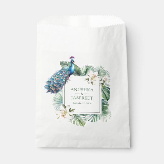 Tropische Indiase pauw bloemenbruiloft Bedankzakje (Voorkant)