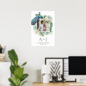 Tropische Indiase pauw bloemenbruiloft foto Poster (Thuiskantoor)