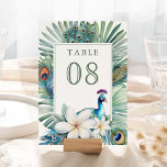 Tropische Indiase pauw bloemenbruiloft Kaart<br><div class="desc">Peacock thema Indiase trouwtafel nummerkaarten met een prachtige pauw,  jasmijn bloemen en tropische bladeren.</div>