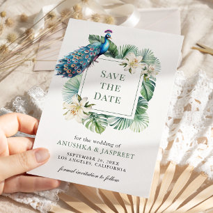 Tropische Indiase Pauw Bloemige Bruiloft Save The Date