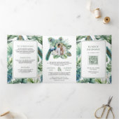 Tropische Indische Peacock Bloemen Alles in Een Br Drieluik Uitnodiging (Binnen)