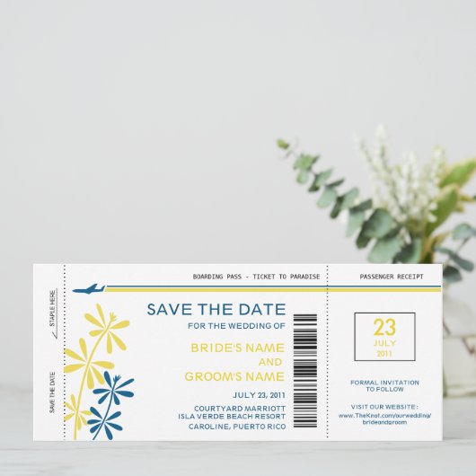 Tropische instapkaart Opslaan datumuitnodigingen Save The Date (Staand voorkant)