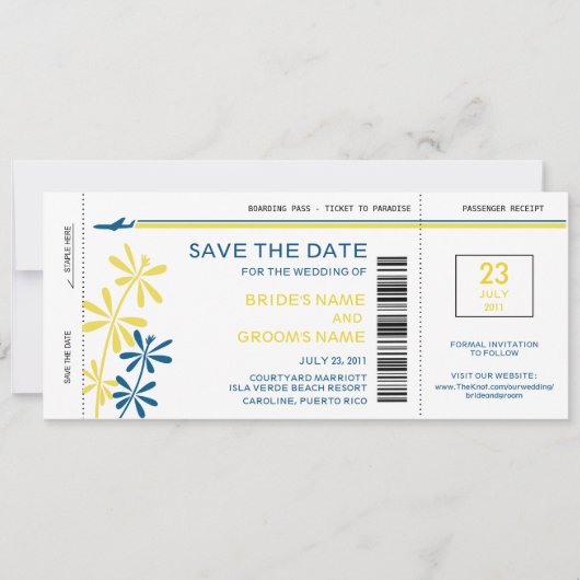 Tropische instapkaart Opslaan datumuitnodigingen Save The Date (Voorkant)