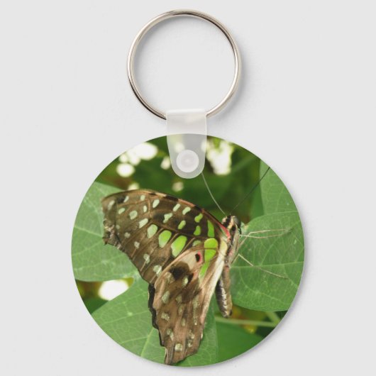 Tropische Iridescent Green Butterfly Sleutelhanger (Voorkant)