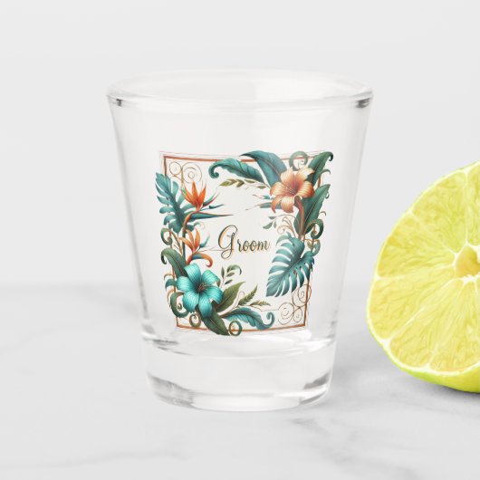 Tropische iriscentie bedrukt shot glas (Voorkant)