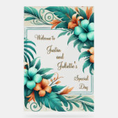 Tropische iriscentie bruiloft welkom teken acryl bord (Voorkant)