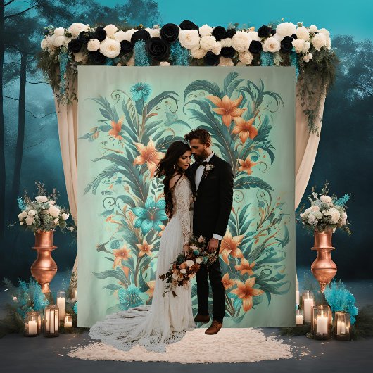 Tropische iriserende bruiloft achtergrond wandkleed