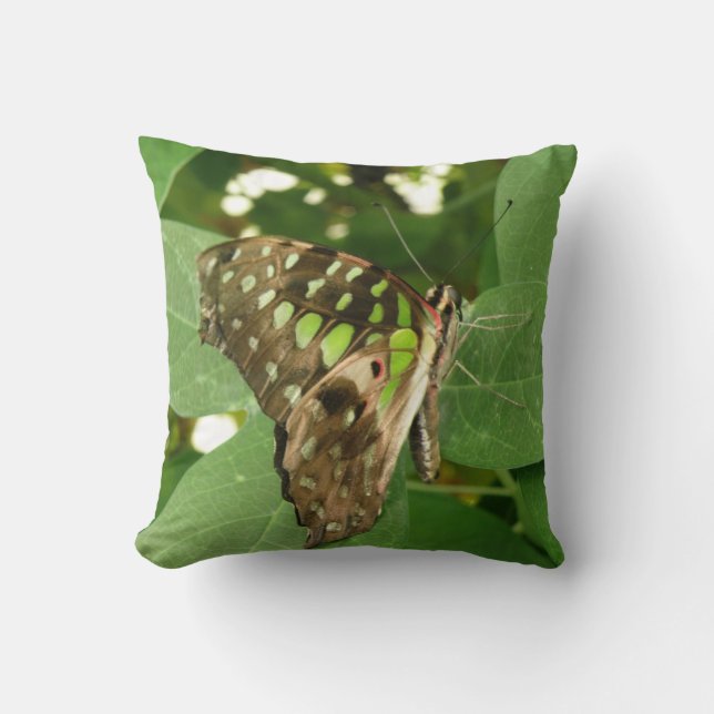 Tropische iriserende groene vlinder kussen (Voorkant)