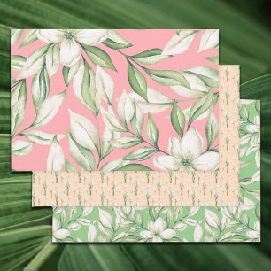 Tropische Island Pink, Blush, Green Floral 3 pack Inpakpapier Vel