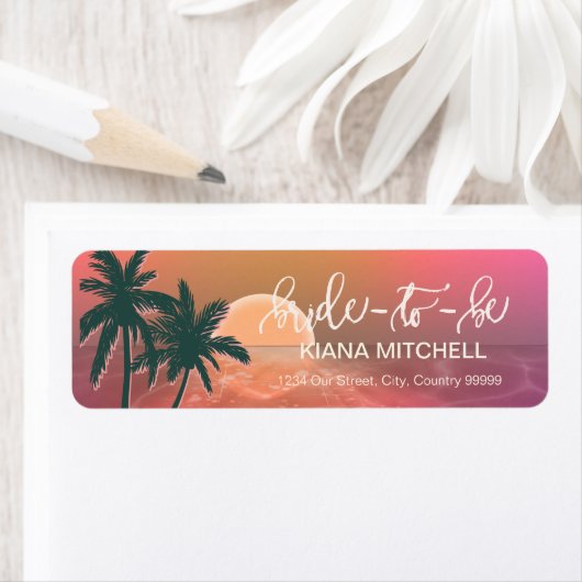 Tropische isle Sunrise Bride-to-be roze ID581 Etiket (Insitu)