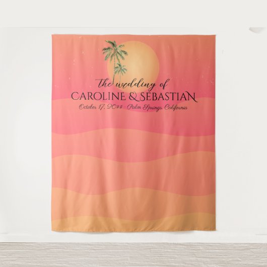 Tropische Italiaanse Sunset Palm Tree Minimale bru Wandkleed (Voorkant)