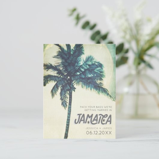 Tropische Jamaica Destination Wedding Save the Dat Aankondigingskaart (Staand voorkant)