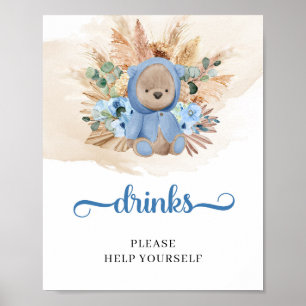 Tropische jongen teddy beer pampas drink tafelbord poster