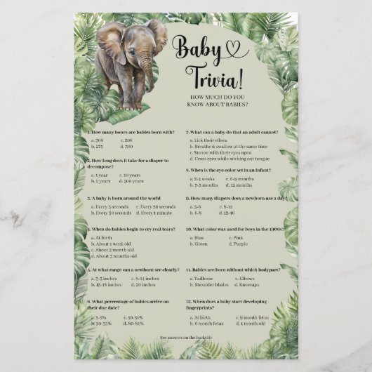 Tropische jongen teddy berberengras Baby Trivia (Voorkant)