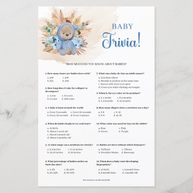 Tropische jongen teddy berberengras Baby Trivia (Voorkant)