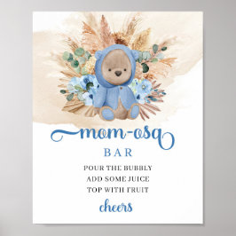 Tropische jongen teddy draagt blauwe bloemen Mam-o Poster