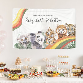 Tropische Jungle Baby Dieren | Baby Shower Spandoek
