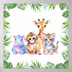 Tropische jungle baby dieren poster