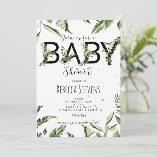 Tropische jungle baby shower uitnodiging (Staand voorkant)