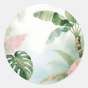 Tropische Jungle Bladeren Waterverf Ronde Sticker