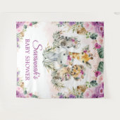 Tropische Jungle Bloem Wilde Dieren Baby Shower Wandkleed (Voorkant (horizontaal))