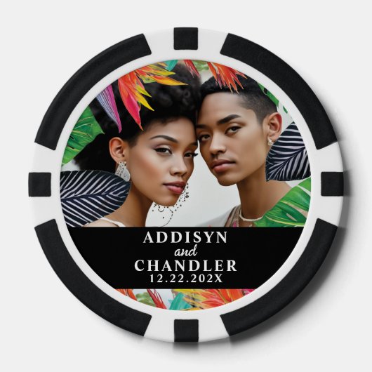 Tropische jungle bloemen Elegante verloving huweli Poker Chips (Voorkant)