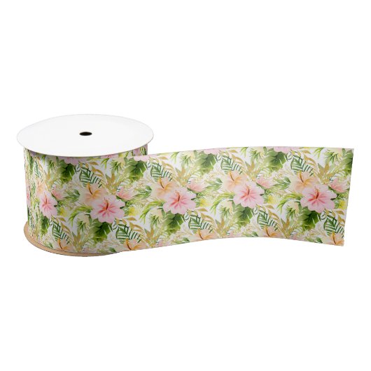 Tropische Jungle Bloemen Satijnen Lint (Spoel)