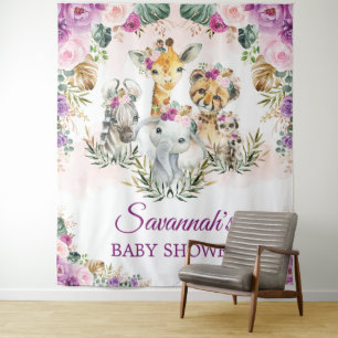 Tropische Jungle Bloemige Wilde Dieren Baby Shower Wandkleed
