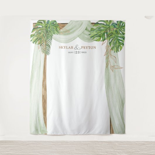 Tropische Jungle Bruiloft Achtergrond Foto Booth Wandkleed (Voorkant)