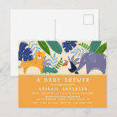 Tropische Jungle Dieren Geslacht Neutrale Baby Bor Uitnodiging Briefkaart (Voorkant / Achterkant)