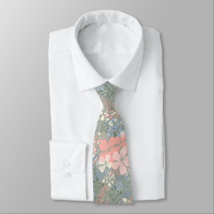 Tropische Jungle Hibiscus Dierprint -Sage Stropdas