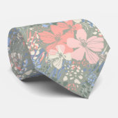 Tropische Jungle Hibiscus Dierprint -Sage Stropdas (Opgerold)