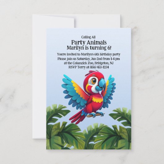 Tropische Jungle Safari Ara Papegaai Feestdier Kaart (Voorkant)