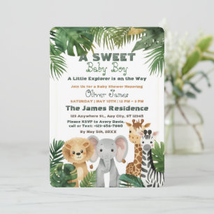 Tropische Jungle Safari Baby Boy Shower Uitnodigin Kaart