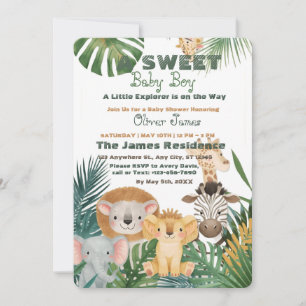 Tropische Jungle Safari Baby Boy Shower Uitnodigin Kaart