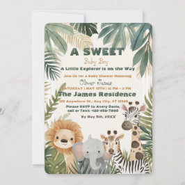 Tropische Jungle Safari Baby Boy Shower Uitnodigin Kaart