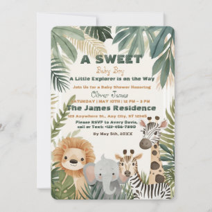 Tropische Jungle Safari Baby Boy Shower Uitnodigin Kaart