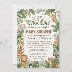 Tropische Jungle Safari Dier Wilde Eén Baby Shower Kaart