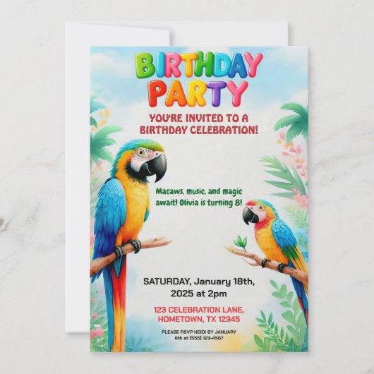 Tropische Jungle Verjaardagsuitnodiging voor Kinde Kaart (Voorkant)