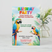Tropische Jungle Verjaardagsuitnodiging voor Kinde Kaart (Staand voorkant)