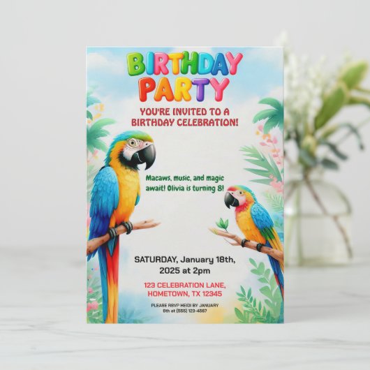 Tropische Jungle Verjaardagsuitnodiging voor Kinde Kaart (Staand voorkant)