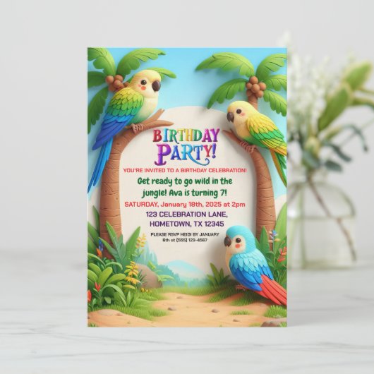 Tropische Jungle Verjaardagsuitnodiging voor Kinde Kaart (Staand voorkant)