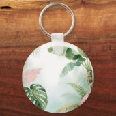 Tropische Junglebladeren Aquarel Sleutelhanger (Achterkant)