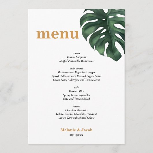 Tropische Kaart in het menu Bladeren van palm (Voorkant)