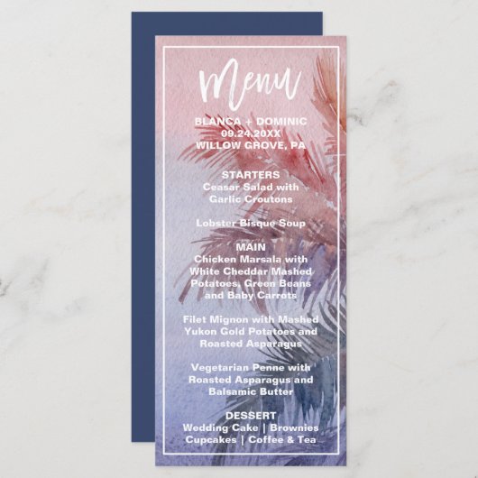 Tropische Kaart van het menu Dinner-menu Zonnezons (Voorkant / Achterkant)